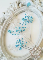 Комплект нежни кристални фуркети за коса в тюркоаз и бяло Turquoise Dreams by Rosie